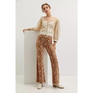 Soft Surroundings M  Knit Flare Pants Wide Leg Trouser Damask  knit stretch 30"